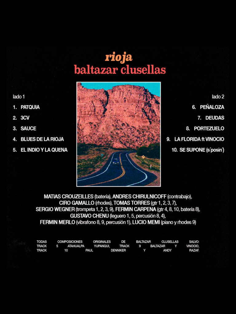 Contratapa del disco de Baltazar Clusellas con la lista de temas en Bebiendo Placeres.