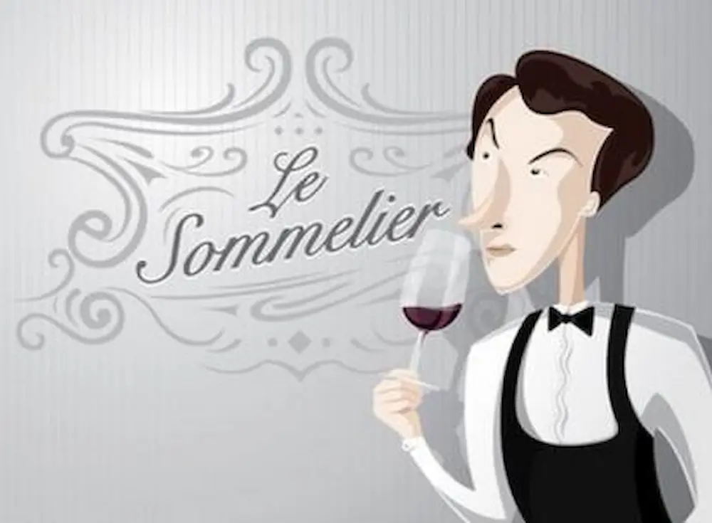 Ilustración de un sommelier profesional sirviendo una copa de vino